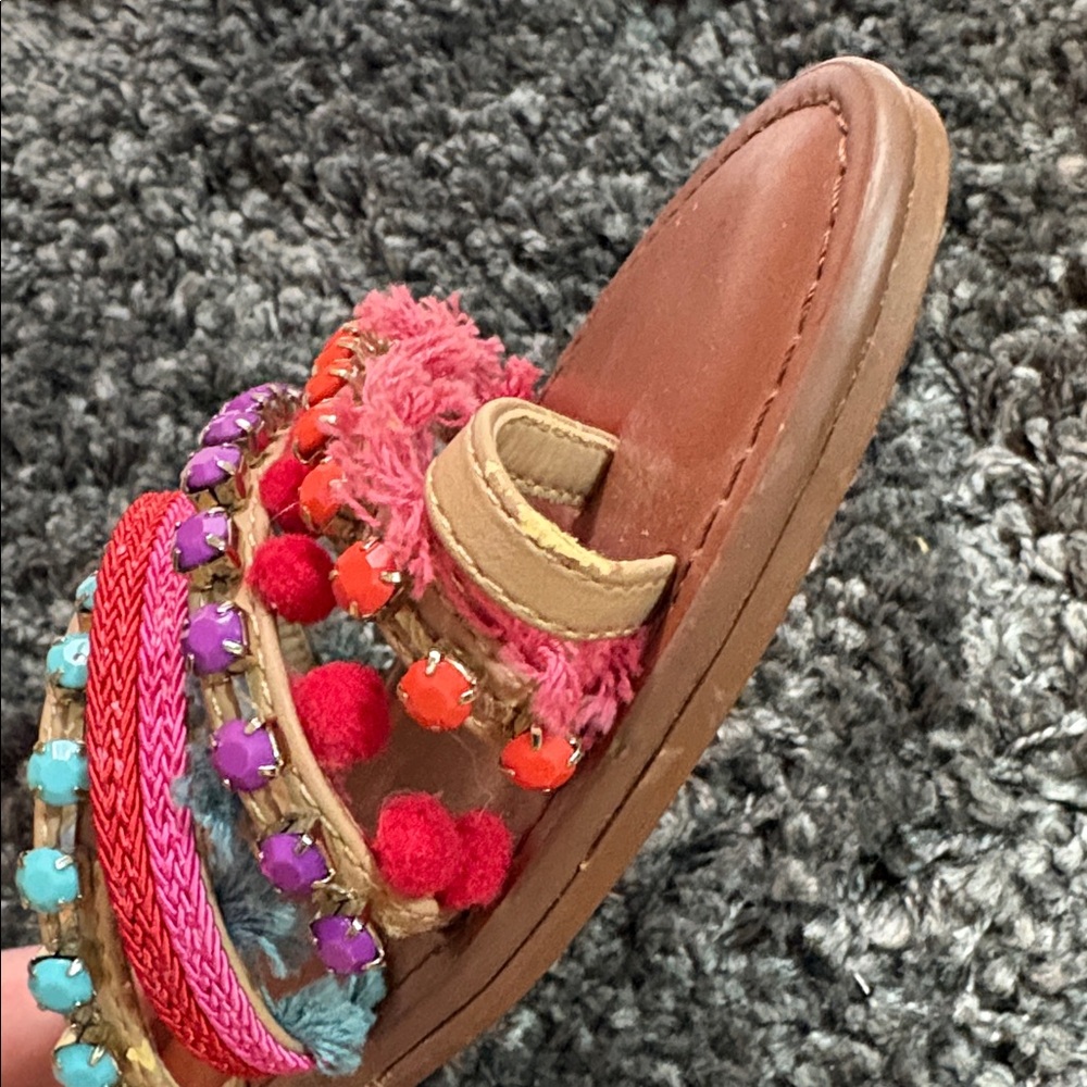 Steve Madden • Gypsy Colorful Boho Jewel Fringe Pom Pom Sandals - Picture 8 of 8